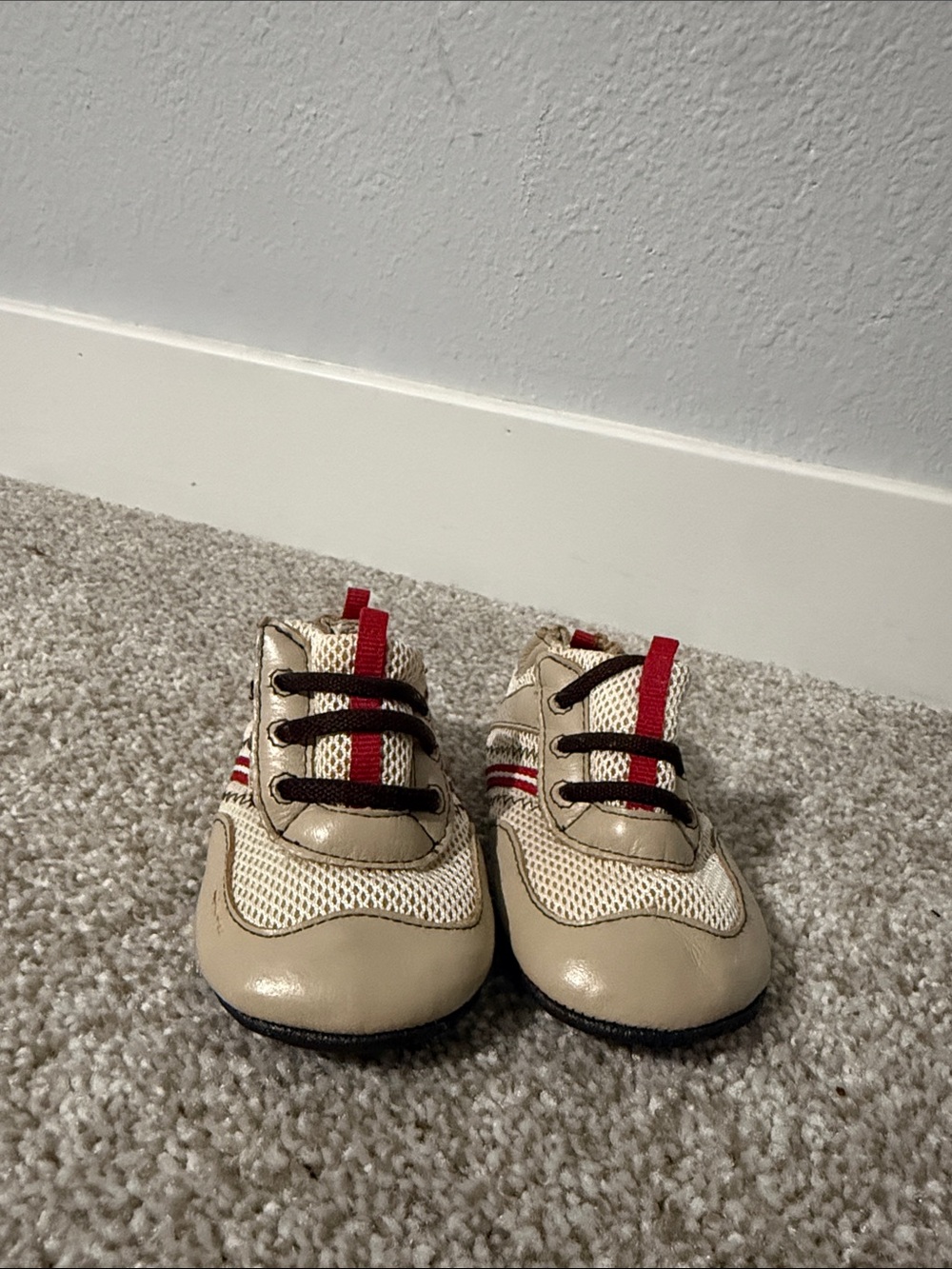 Robeez Beige and Red Baby Walker Sneakers